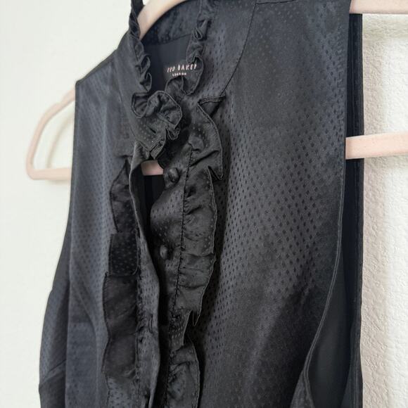 Ted Baker London Black Ruffle Silk Dress with Burgundy Bow Detail Size 4 (1) - Picture 4 of 11